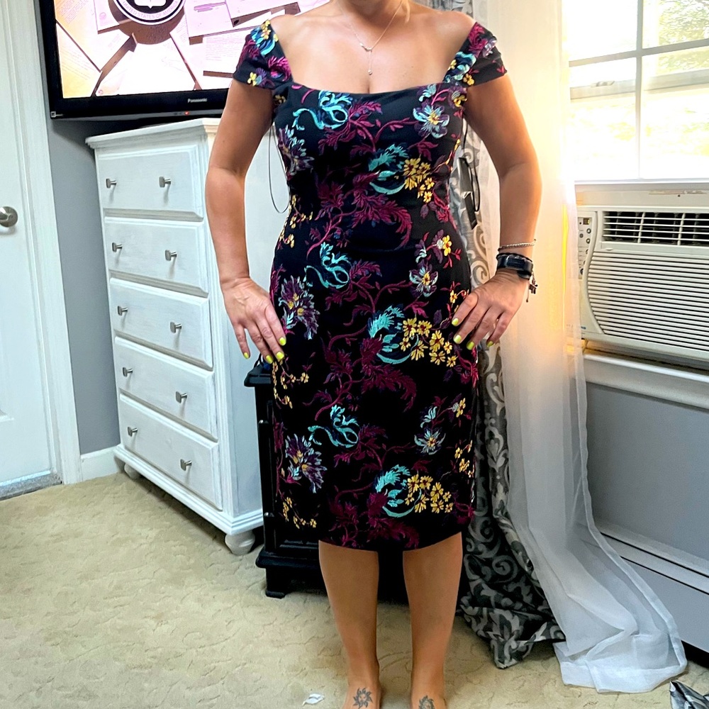 Nicole Miller evening dress with beautiful embroidery of flowers